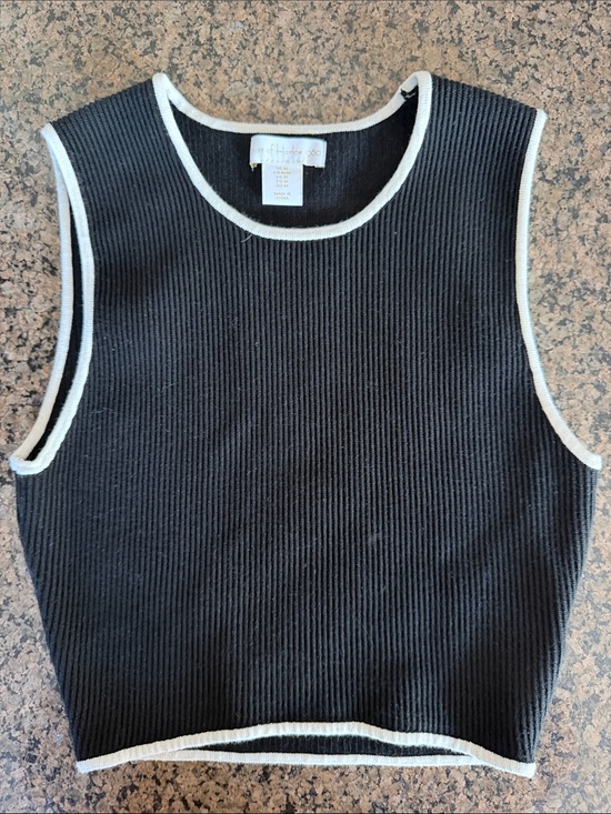 House of Harlow 1960 Tops - House of Harlow 1960 Black Ribbed Tank with White Trim